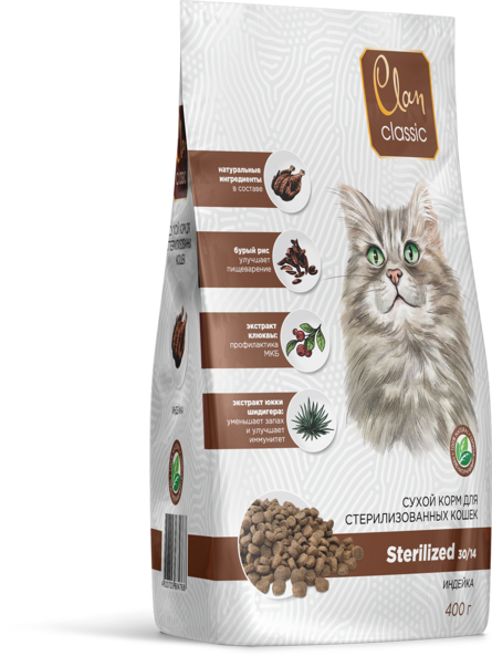 CLAN CLASSIC Sterilized-30/14 Корм для стерилизованных кошек (индейка ) – интернет-магазин Ле’Муррр