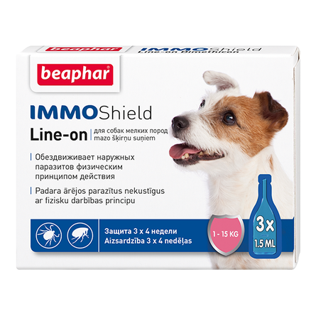 Beaphar IMMOShield Line-on Капли антипаразитарные для собак мелких пород до 15 кг, 3 пипетки по 1,5 мл – интернет-магазин Ле’Муррр
